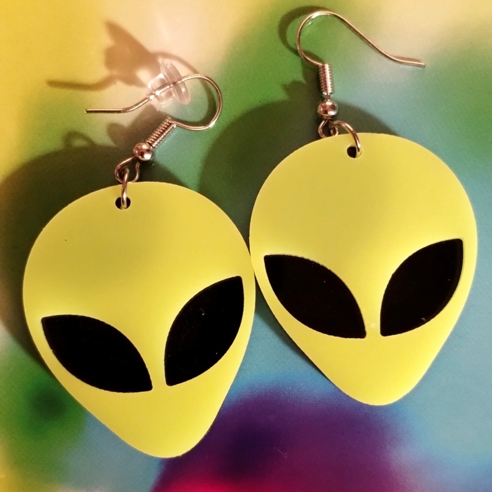Neon Yellow Alien Earrings